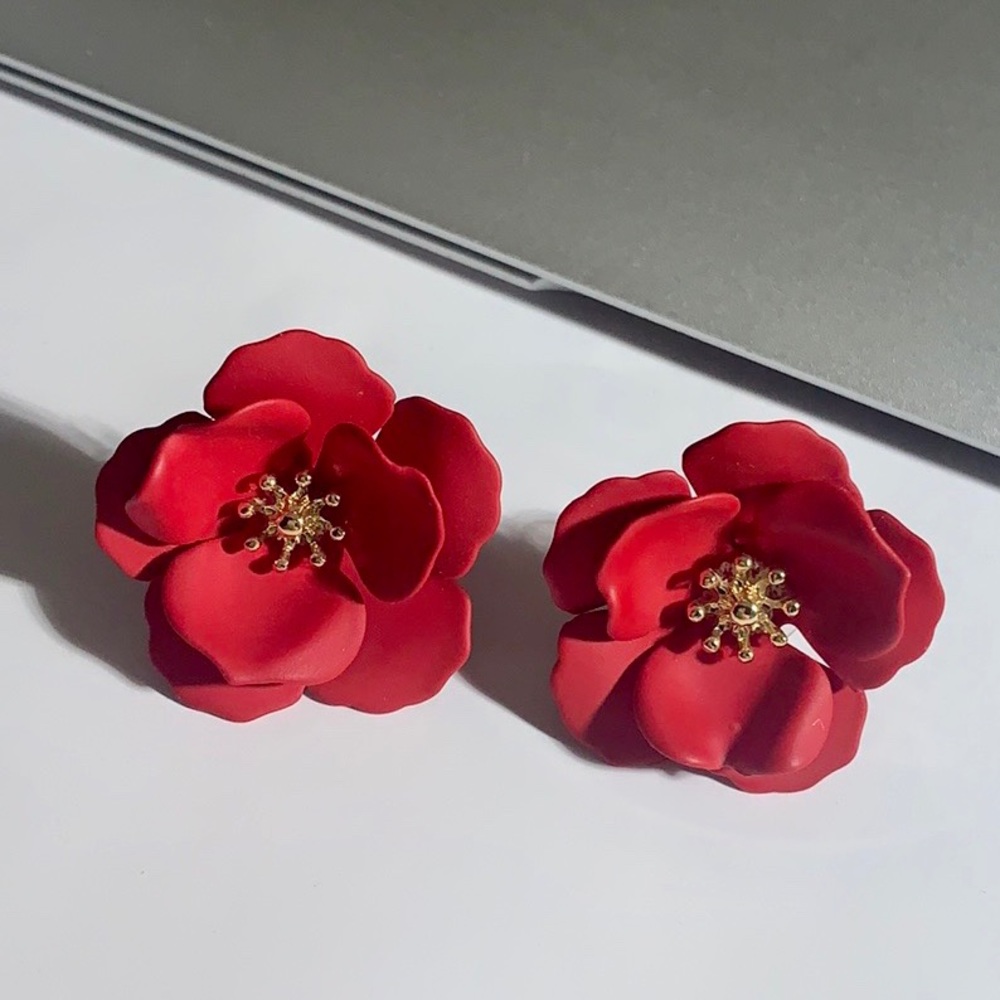 Red flower earrings